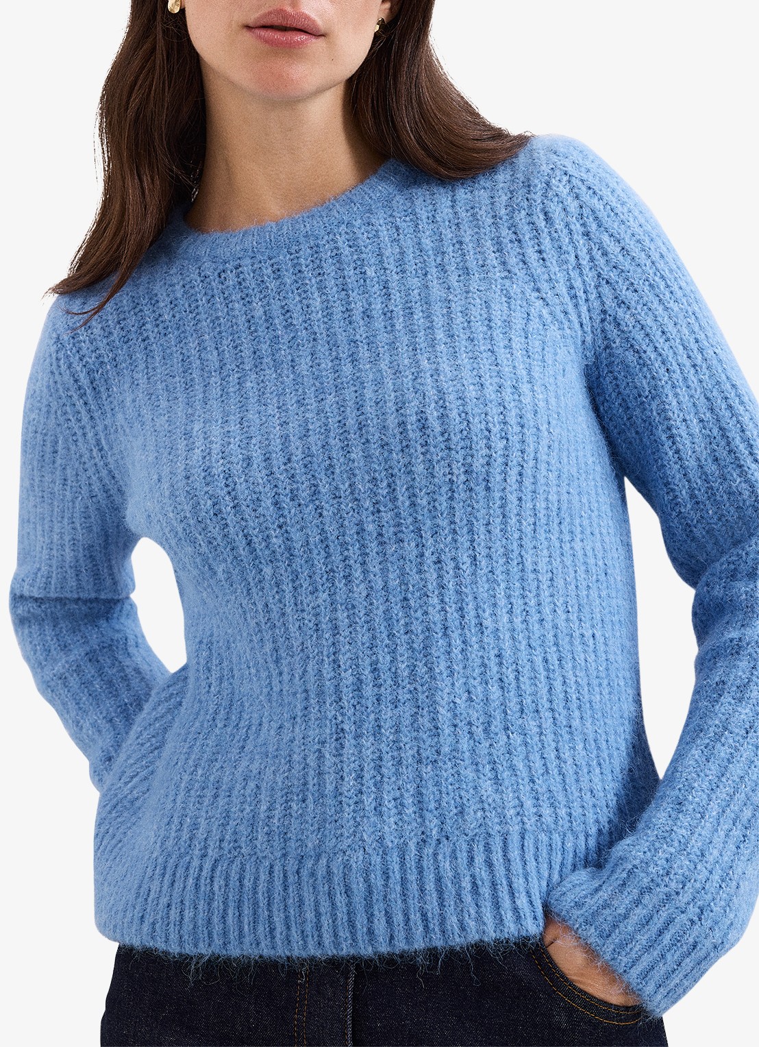 Phase Eight Billie grofgebreide trui in wolblend - detail 4 donkerblauw