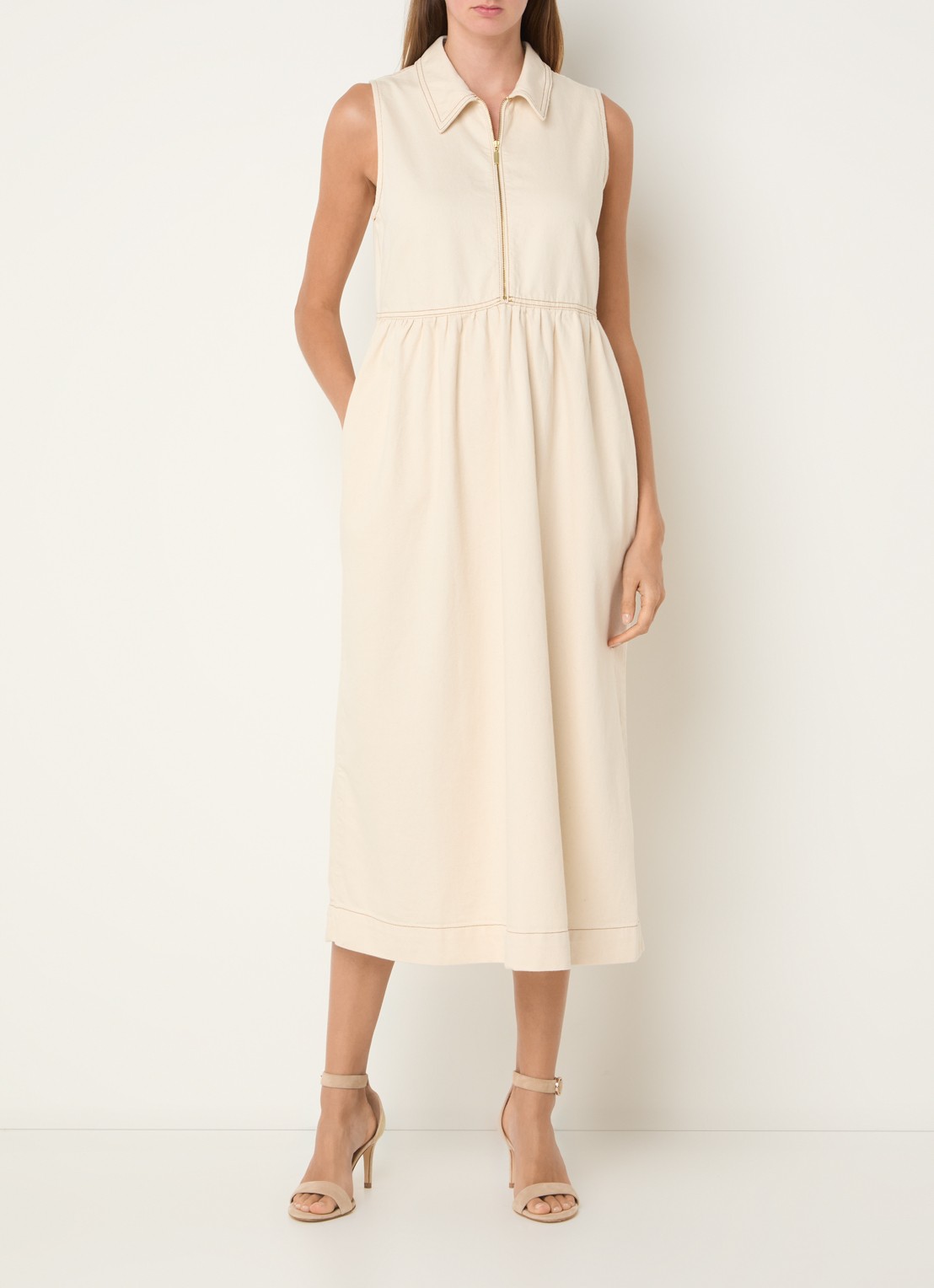 Phase Eight Blakely midi denim jurk met kraag - detail 4 gebroken wit