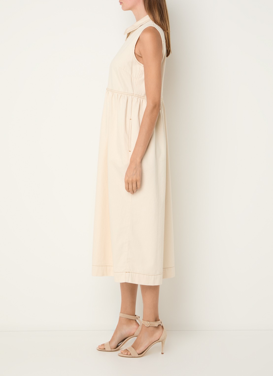 Phase Eight Blakely midi denim jurk met kraag - voorkant 3 gebroken wit