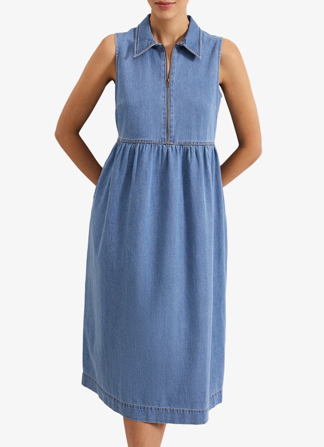 Phase Eight Blakely midi denim jurk met kraag - detail 4 indigo