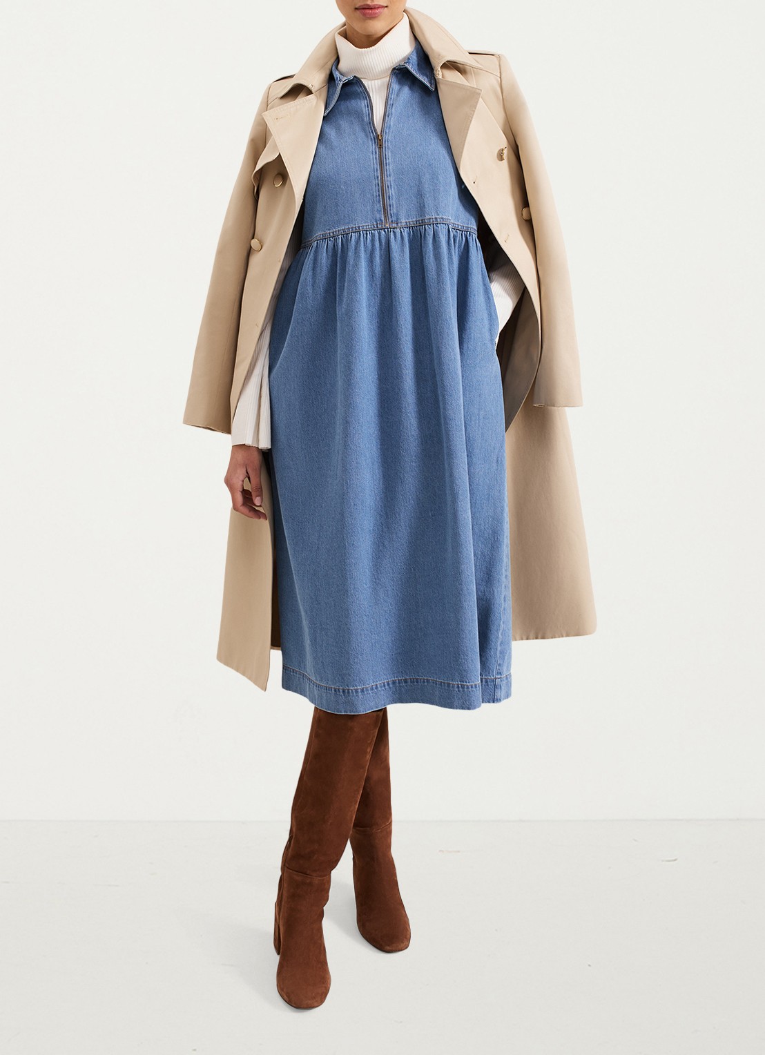 Phase Eight Blakely midi denim jurk met kraag - detail 8 indigo