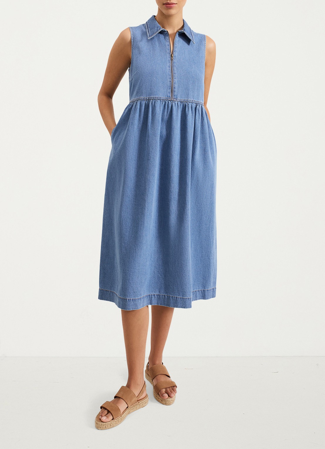 Phase Eight Blakely midi denim jurk met kraag - voorkant 3 indigo