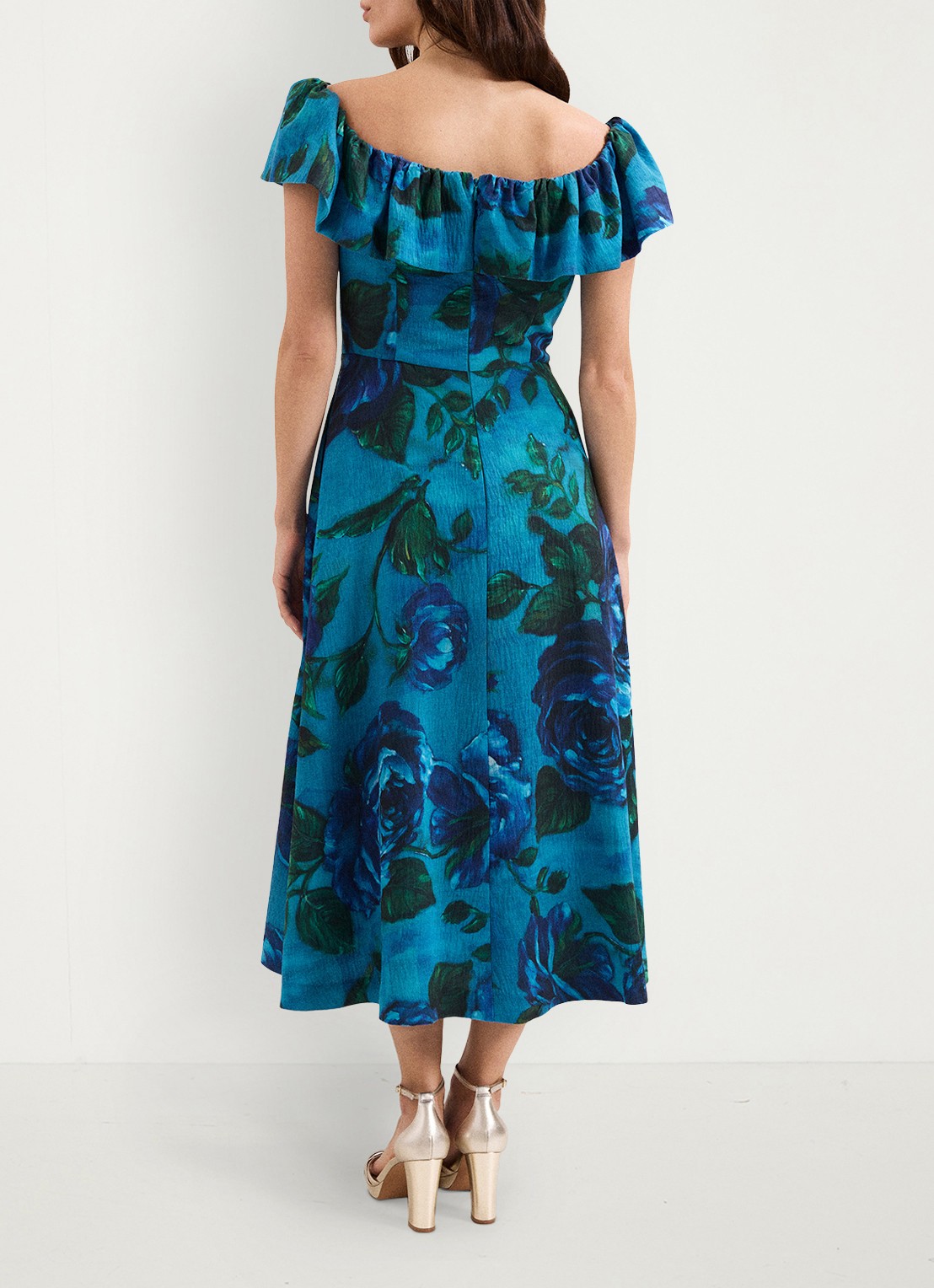 Phase Eight Brianne midi jurk met bloemenprint - achterkant donkerblauw