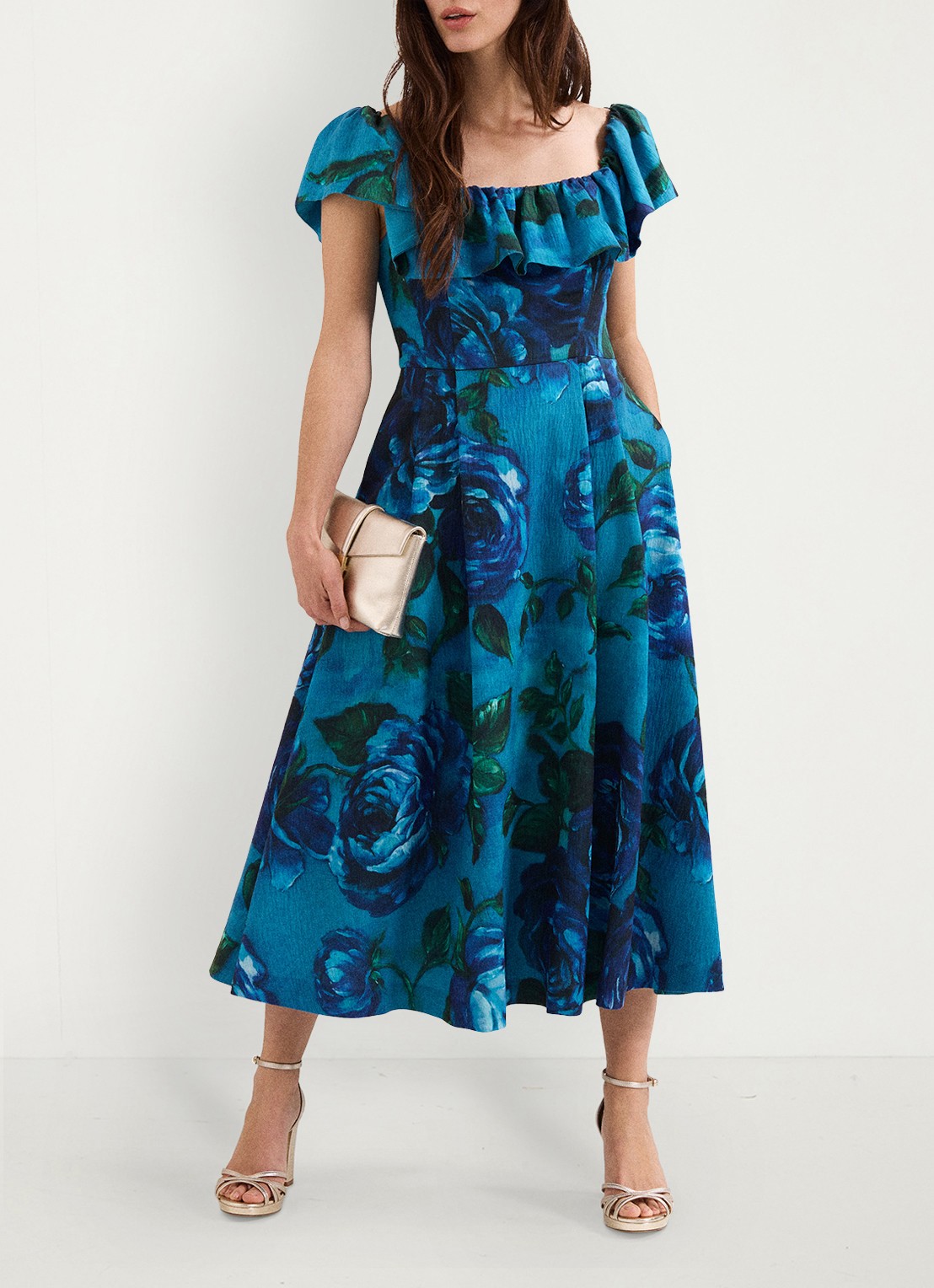 Phase Eight Brianne midi jurk met bloemenprint - voorkant 3 donkerblauw