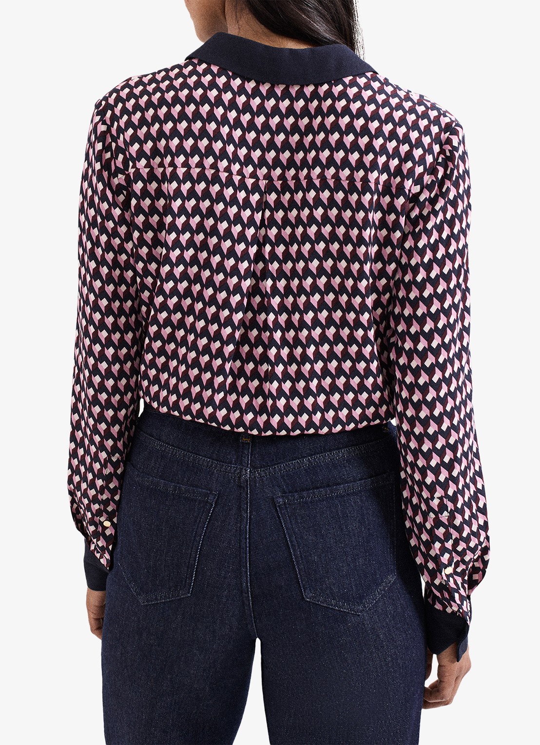 Phase Eight Briar blouse met grafische print - achterkant 3 donkerblauw