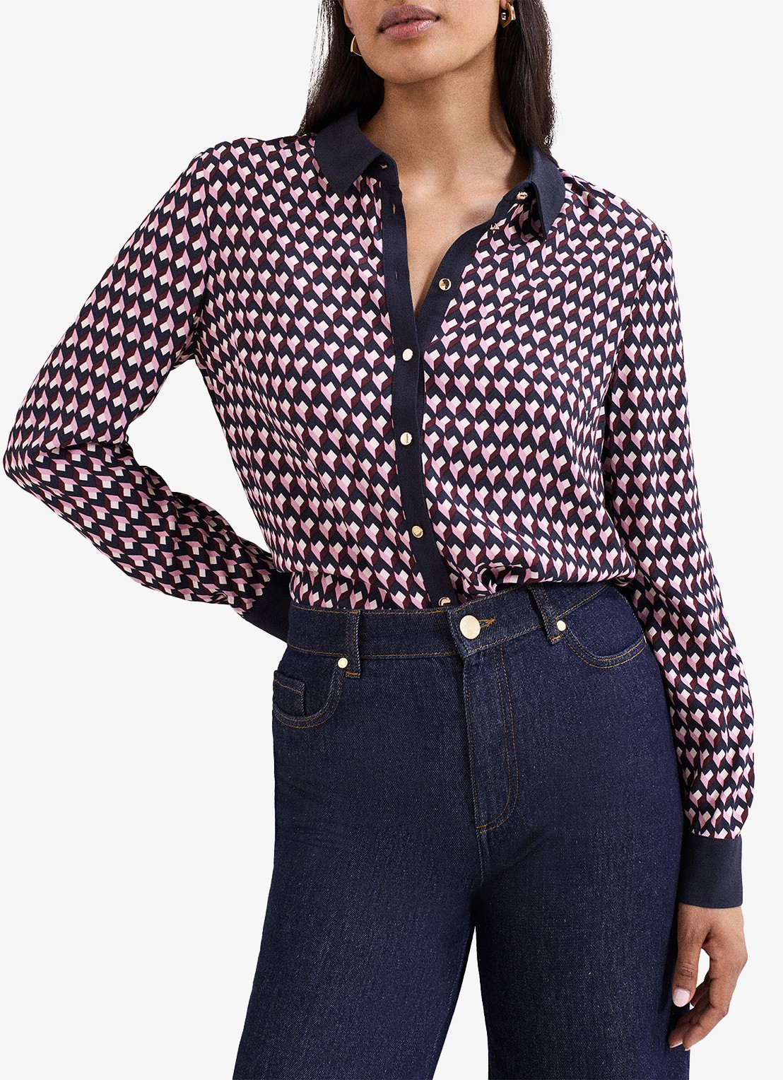 Phase Eight Briar blouse met grafische print - detail 4 donkerblauw