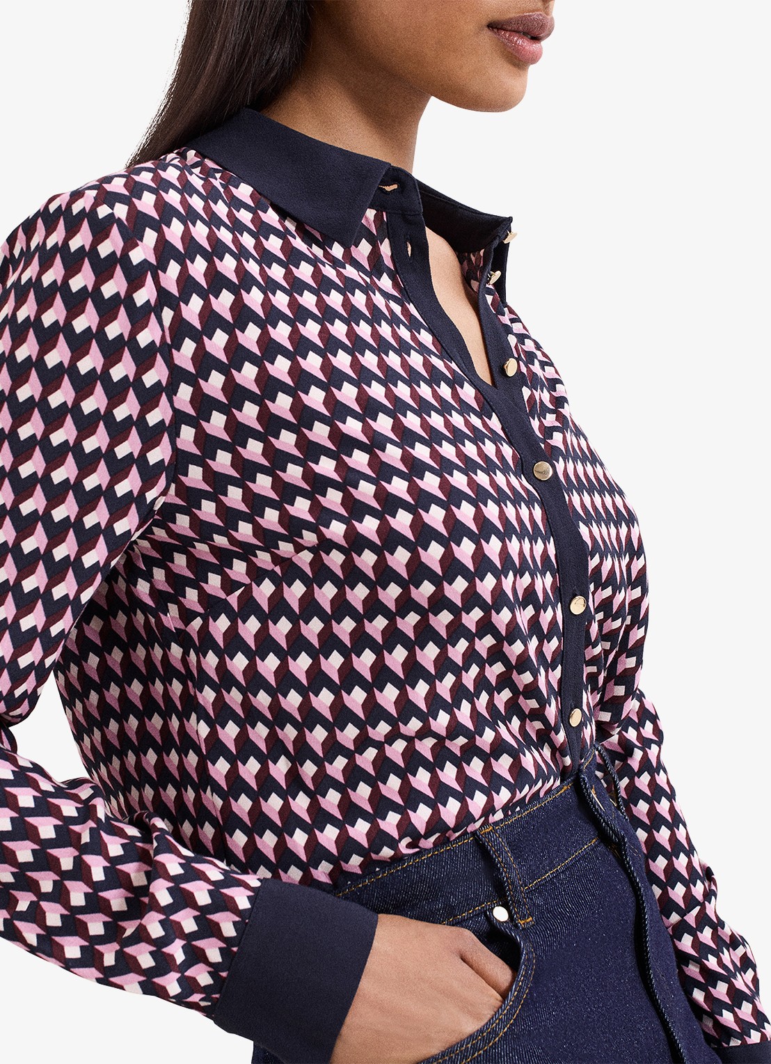 Phase Eight Briar blouse met grafische print - detail 6 donkerblauw