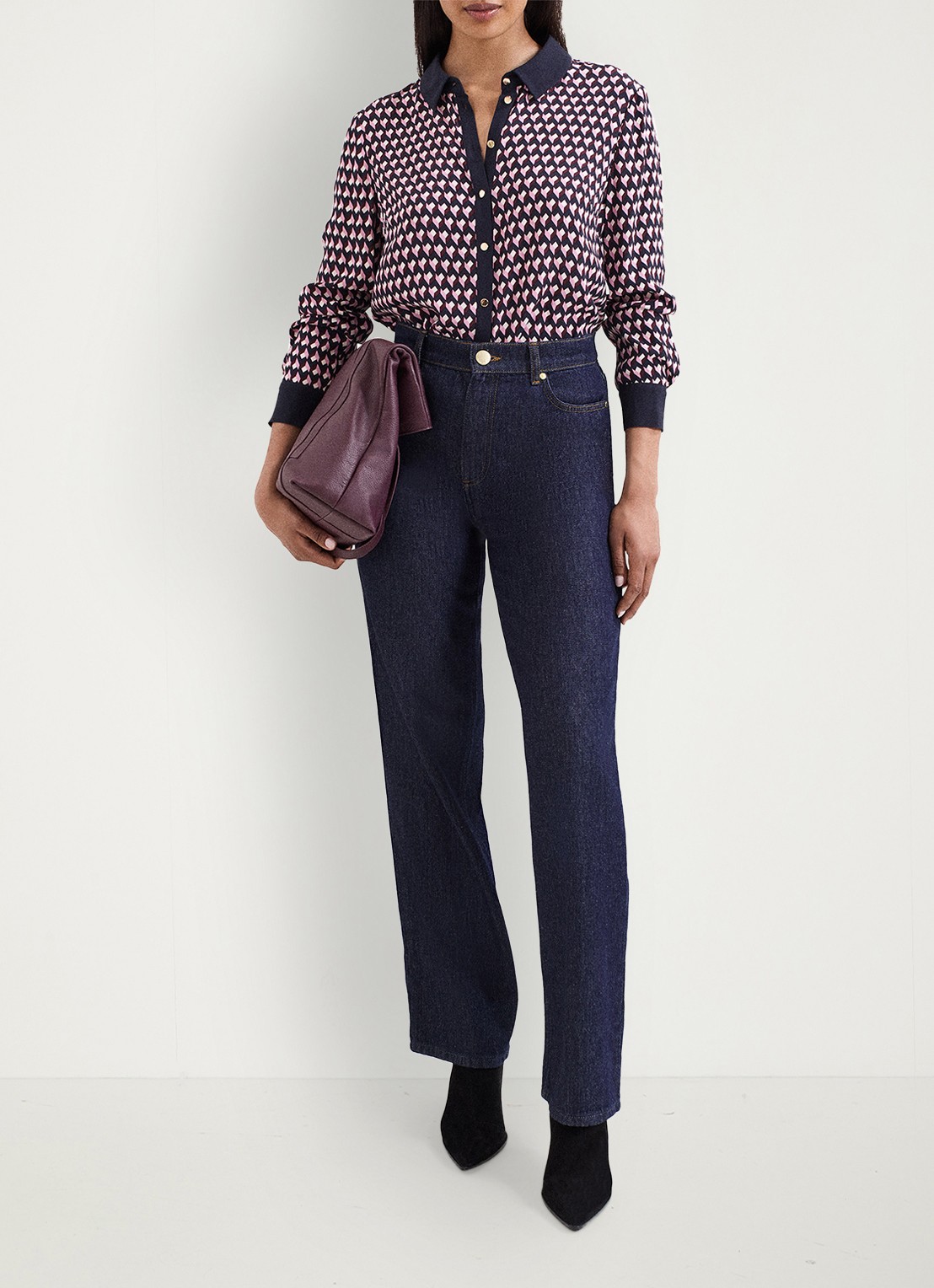 Phase Eight Briar blouse met grafische print - voorkant 2 donkerblauw