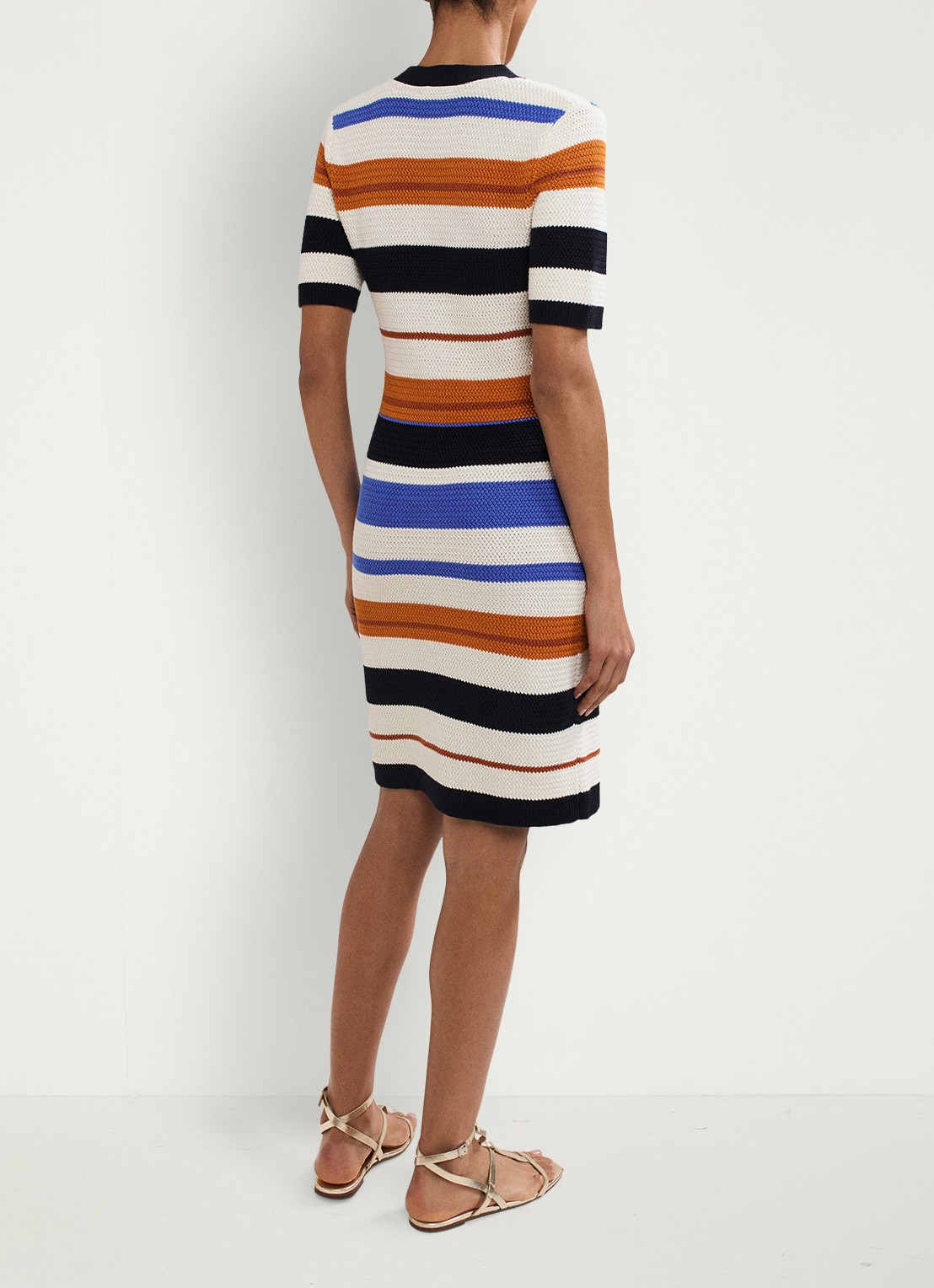 Phase Eight Bridget grofgebreide midi jurk met streepprint - achterkant 5 zwart