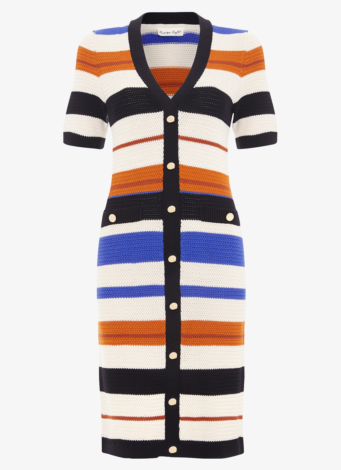Phase Eight Bridget grofgebreide midi jurk met streepprint - voorkant 6 zwart