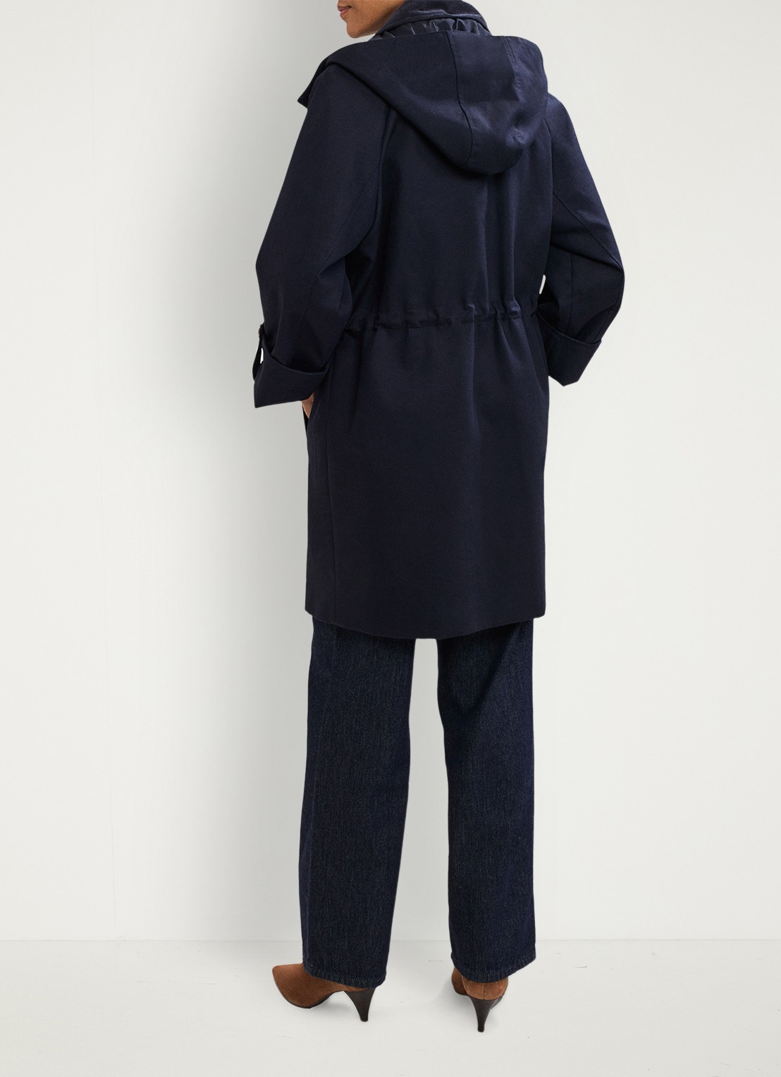 Phase Eight Broddie mantel met capuchon - achterkant donkerblauw