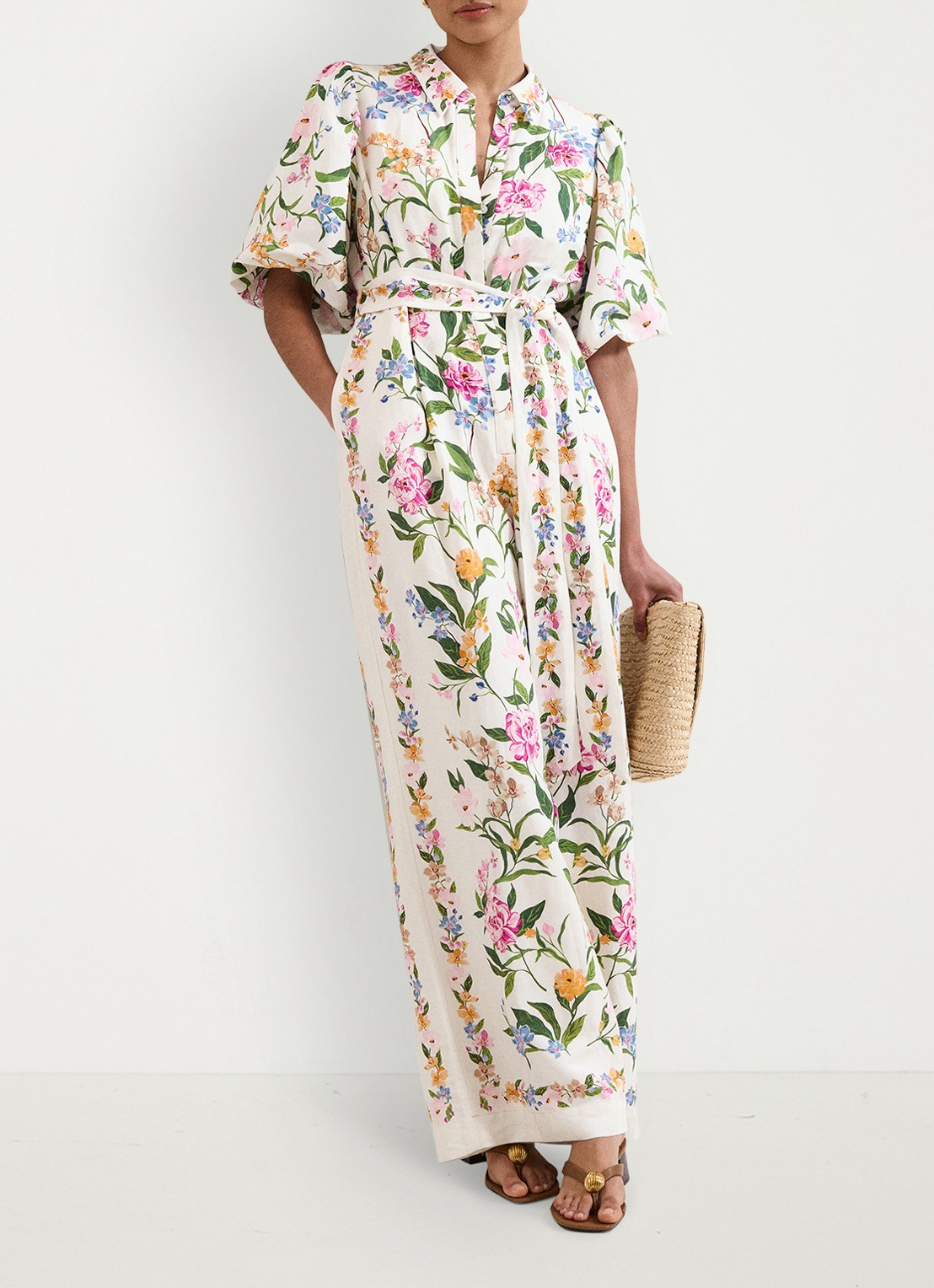 Phase Eight Camilla wide fit jumpsuit in linnenblend - detail 2 gebroken wit
