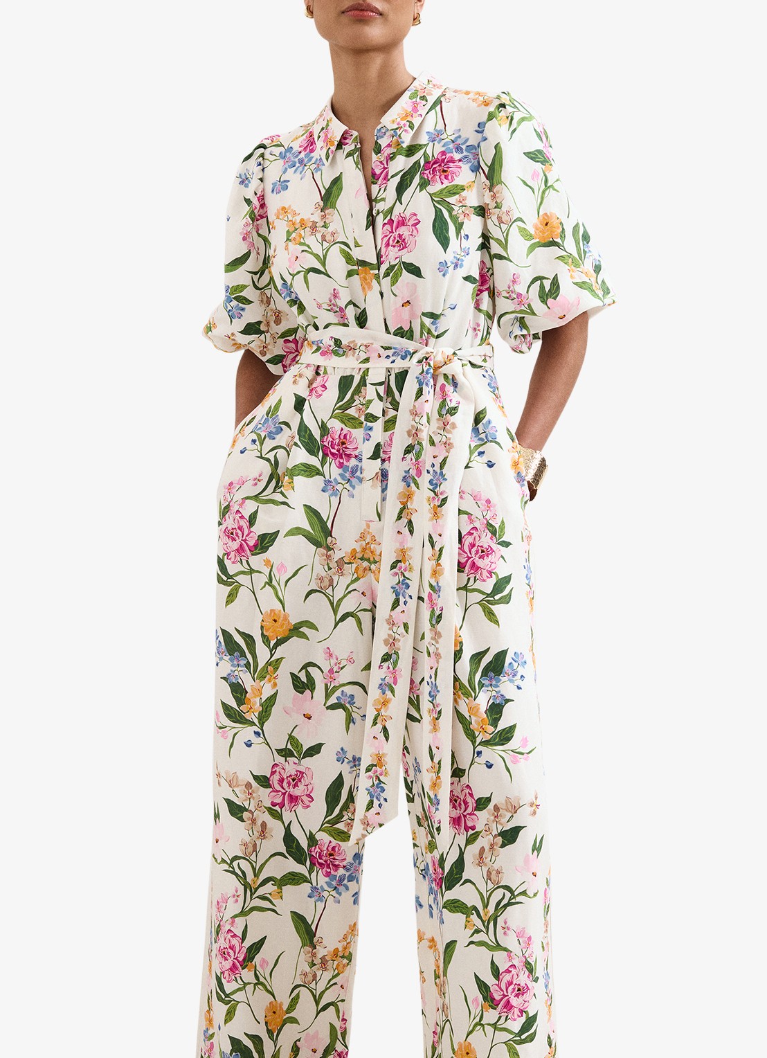 Phase Eight Camilla wide fit jumpsuit in linnenblend - detail 3 gebroken wit