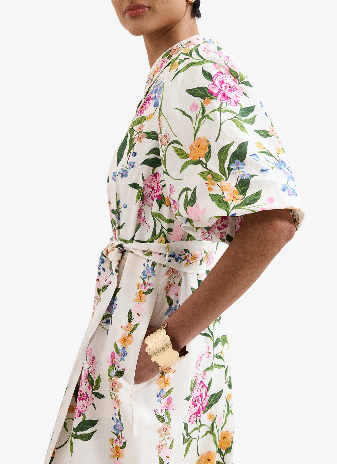 Phase Eight Camilla wide fit jumpsuit in linnenblend - detail 5 gebroken wit