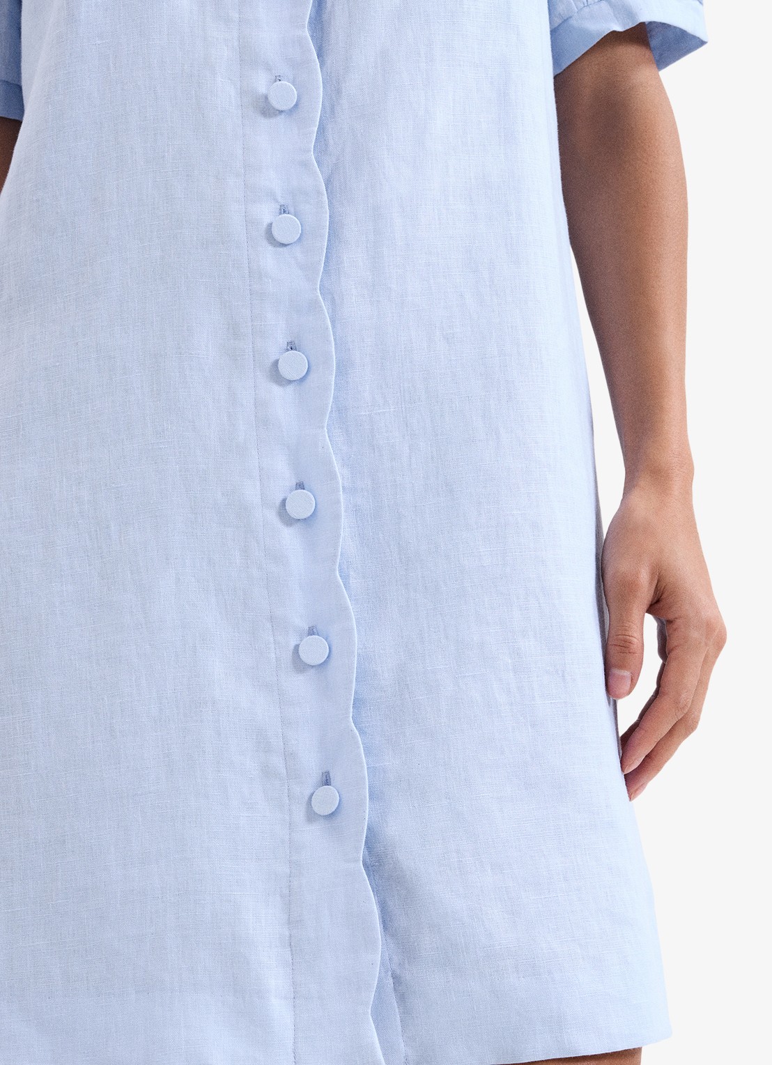 Phase Eight Candice mini blousejurk in linnenblend - detail 4 lichtblauw