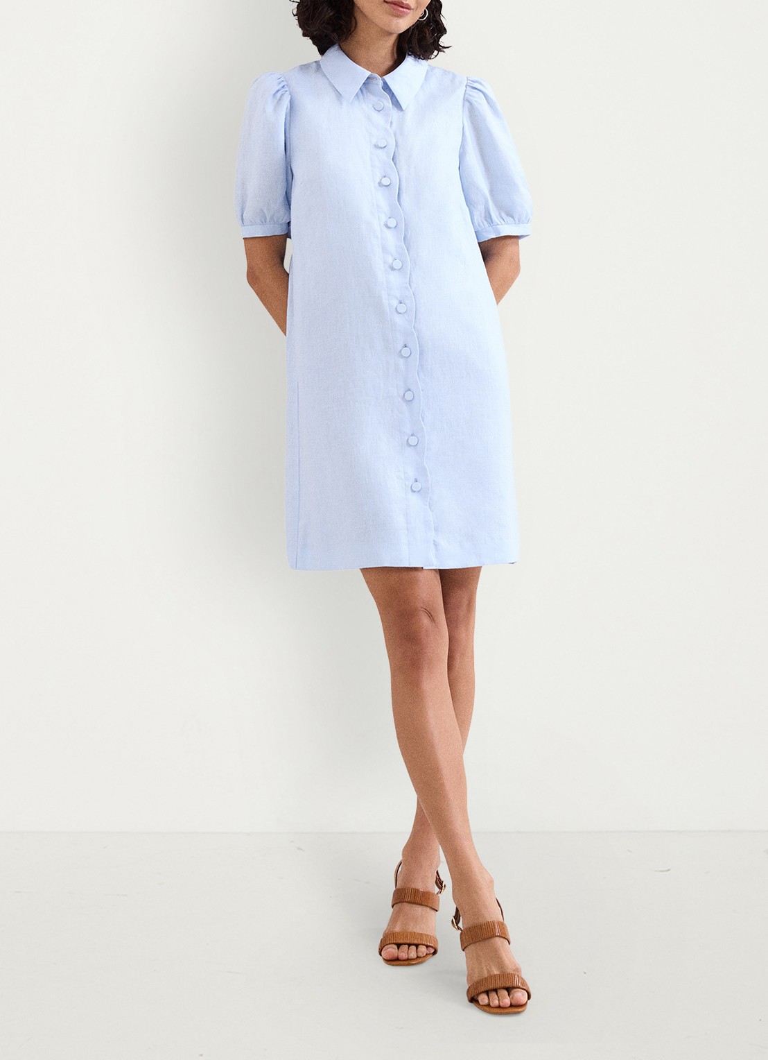 Phase Eight Candice mini blousejurk in linnenblend - voorkant 7 lichtblauw