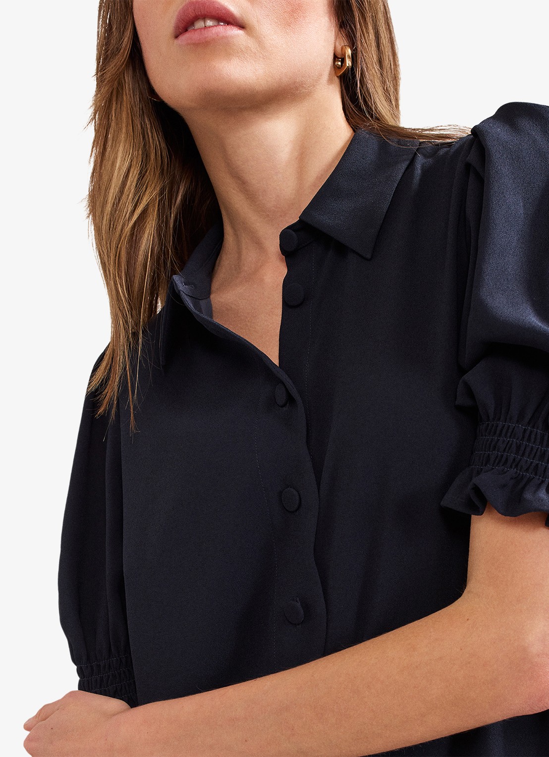 Phase Eight Candice mini blousejurk met kraag - detail 3 donkerblauw