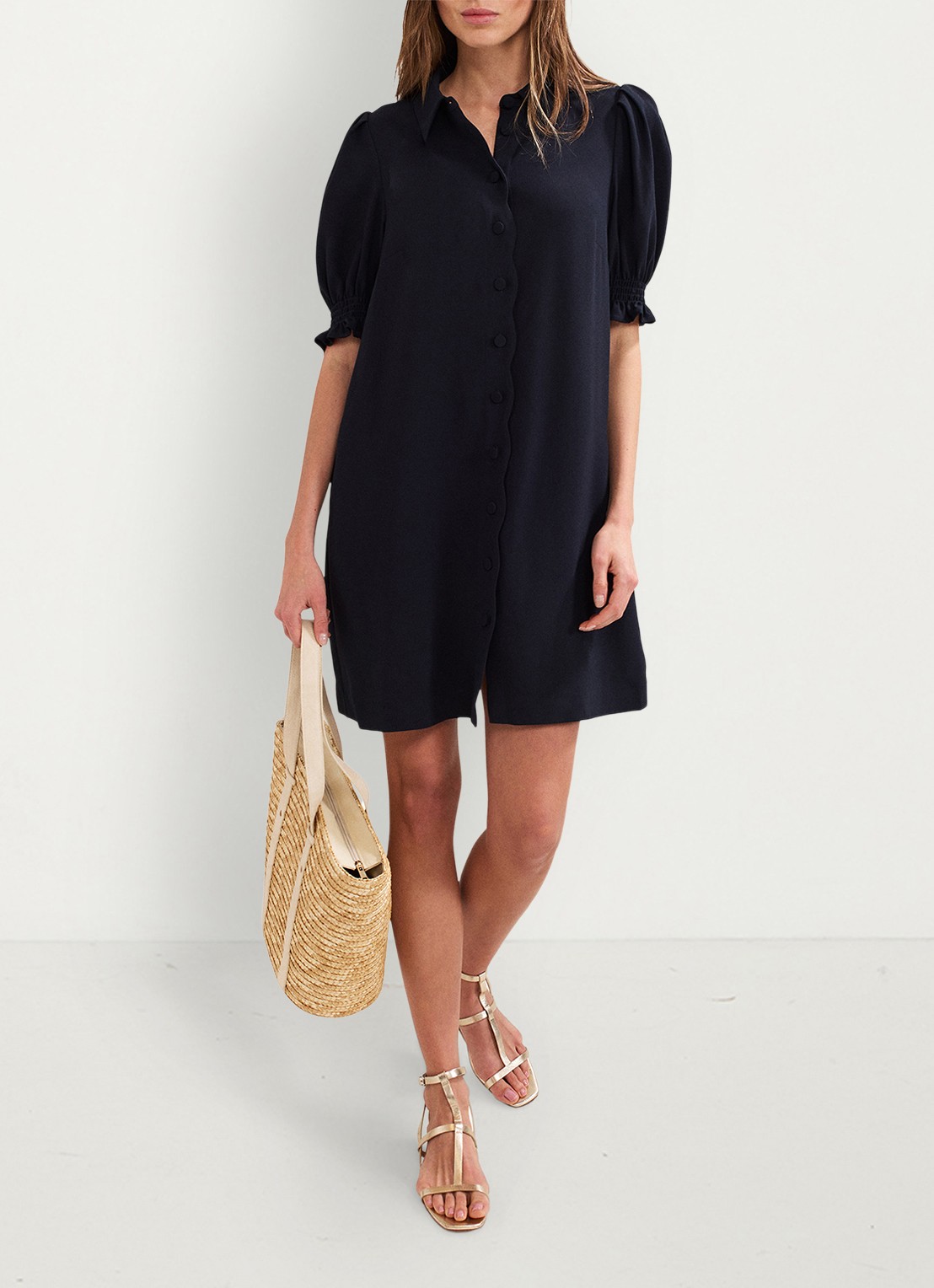 Phase Eight Candice mini blousejurk met kraag - voorkant 8 donkerblauw