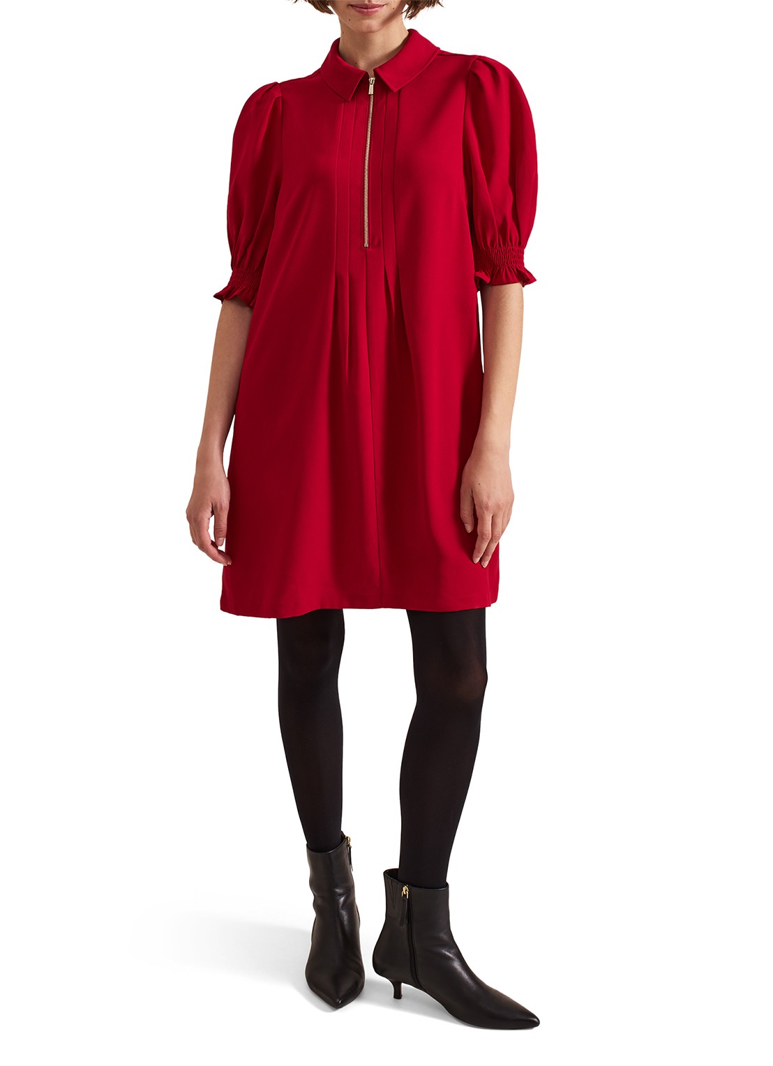 Phase Eight Candice mini tuniekjurk met pofmouw  - voorkant 2 rood