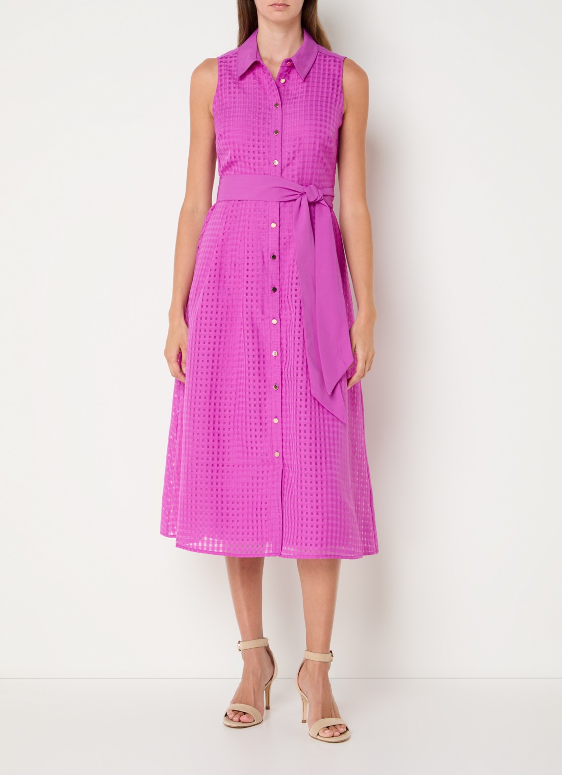 Phase Eight Carey midi blousejurk met structuur en strikceintuur - detail 3 paars