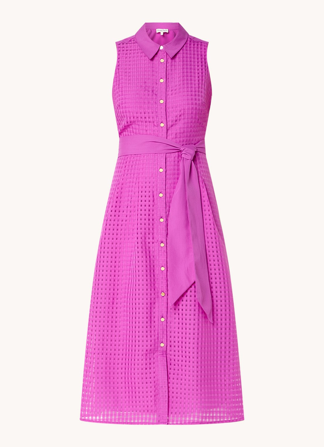 Phase Eight Carey midi blousejurk met structuur en strikceintuur - voorkant paars