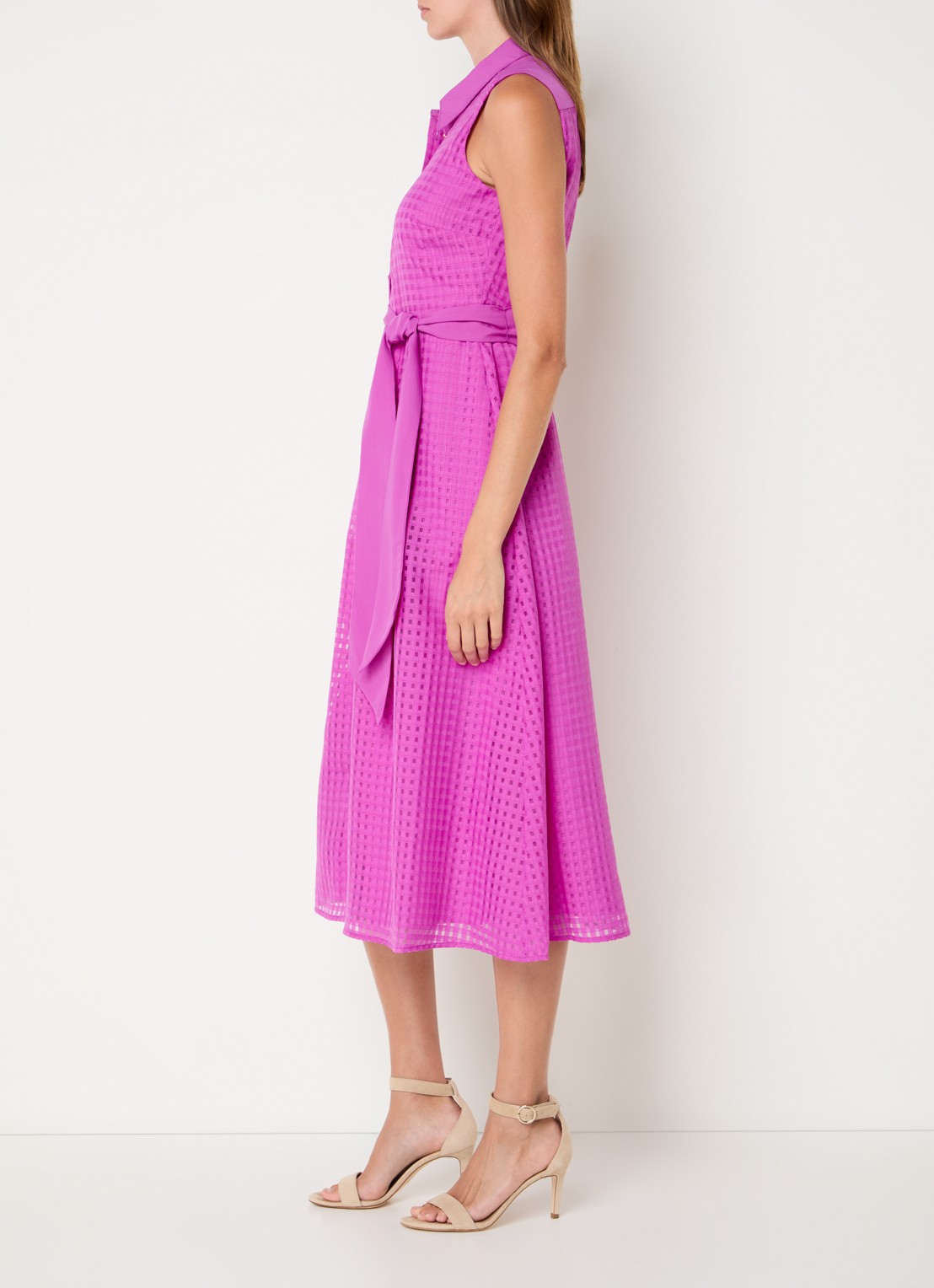 Phase Eight Carey midi blousejurk met structuur en strikceintuur - voorkant 2 paars