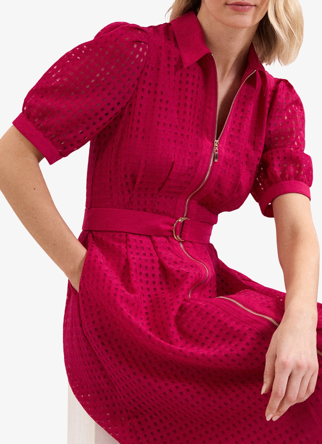 Phase Eight Carey midi blousejurk met structuur - detail 5 donkerroze
