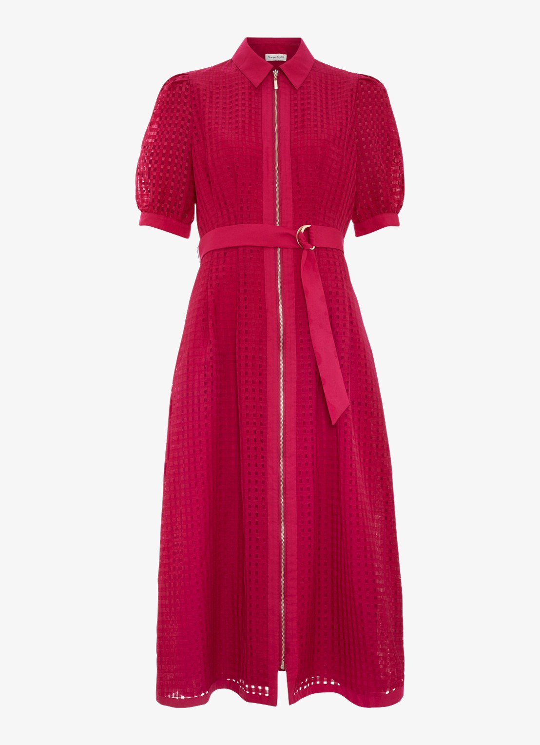 Phase Eight Carey midi blousejurk met structuur - voorkant donkerroze