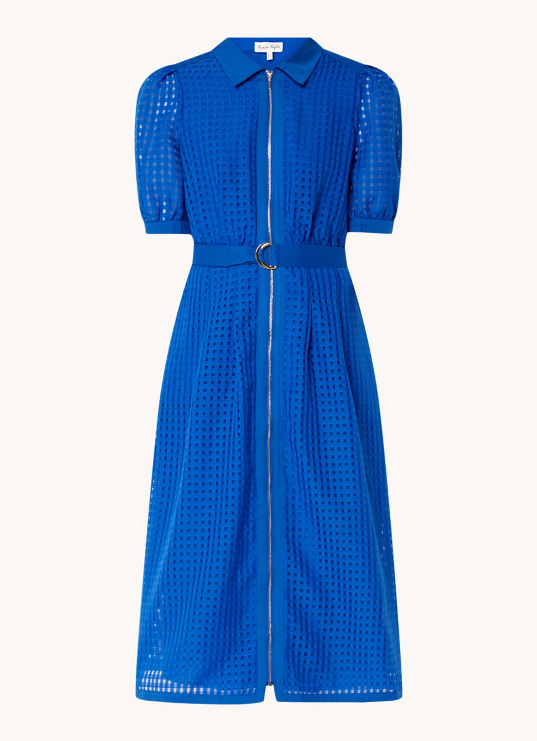 Phase Eight Carey midi jurk met pofmouw en steekzakken - voorkant kobaltblauw