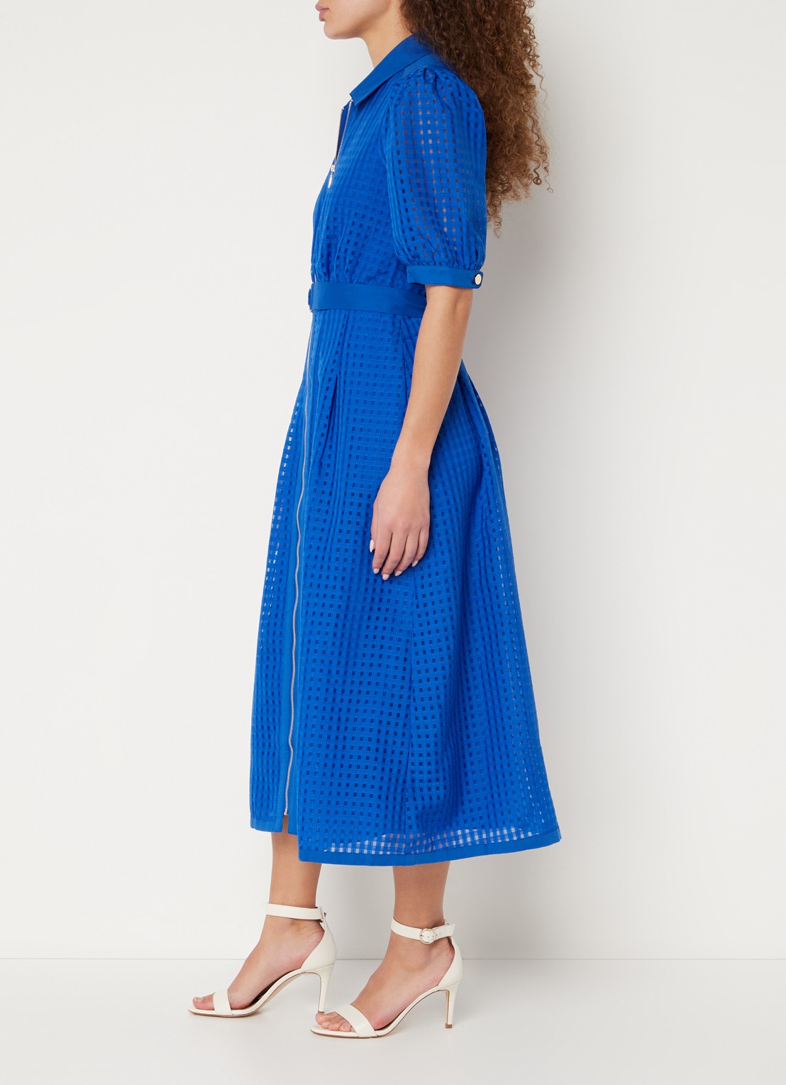 Phase Eight Carey midi jurk met pofmouw en steekzakken - voorkant 2 kobaltblauw