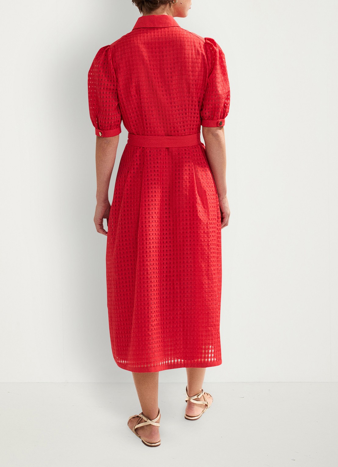 Phase Eight Carey midi jurk met ruitdessin - achterkant koraalrood