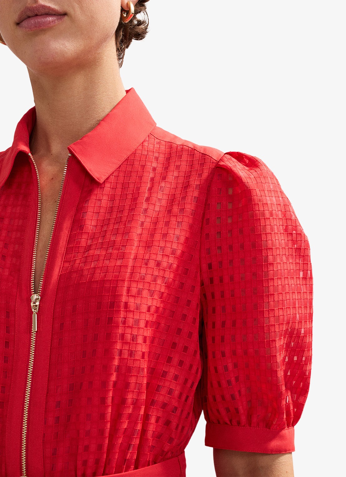 Phase Eight Carey midi jurk met ruitdessin - detail 5 koraalrood
