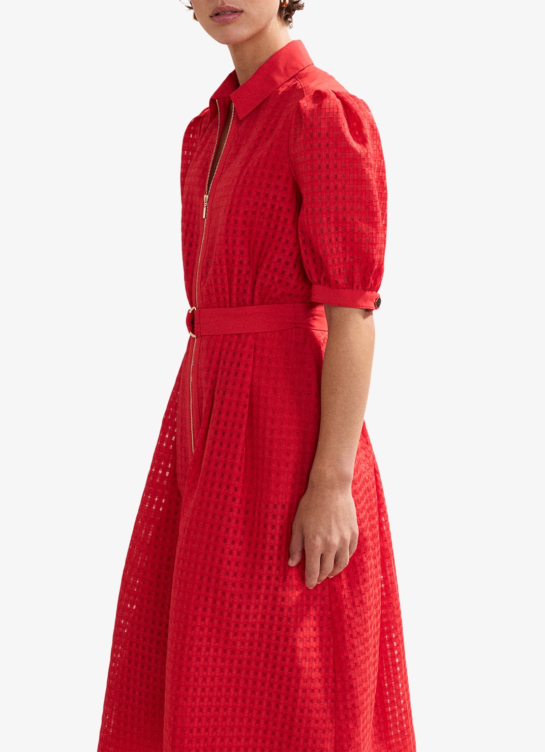 Phase Eight Carey midi jurk met ruitdessin - detail 6 koraalrood