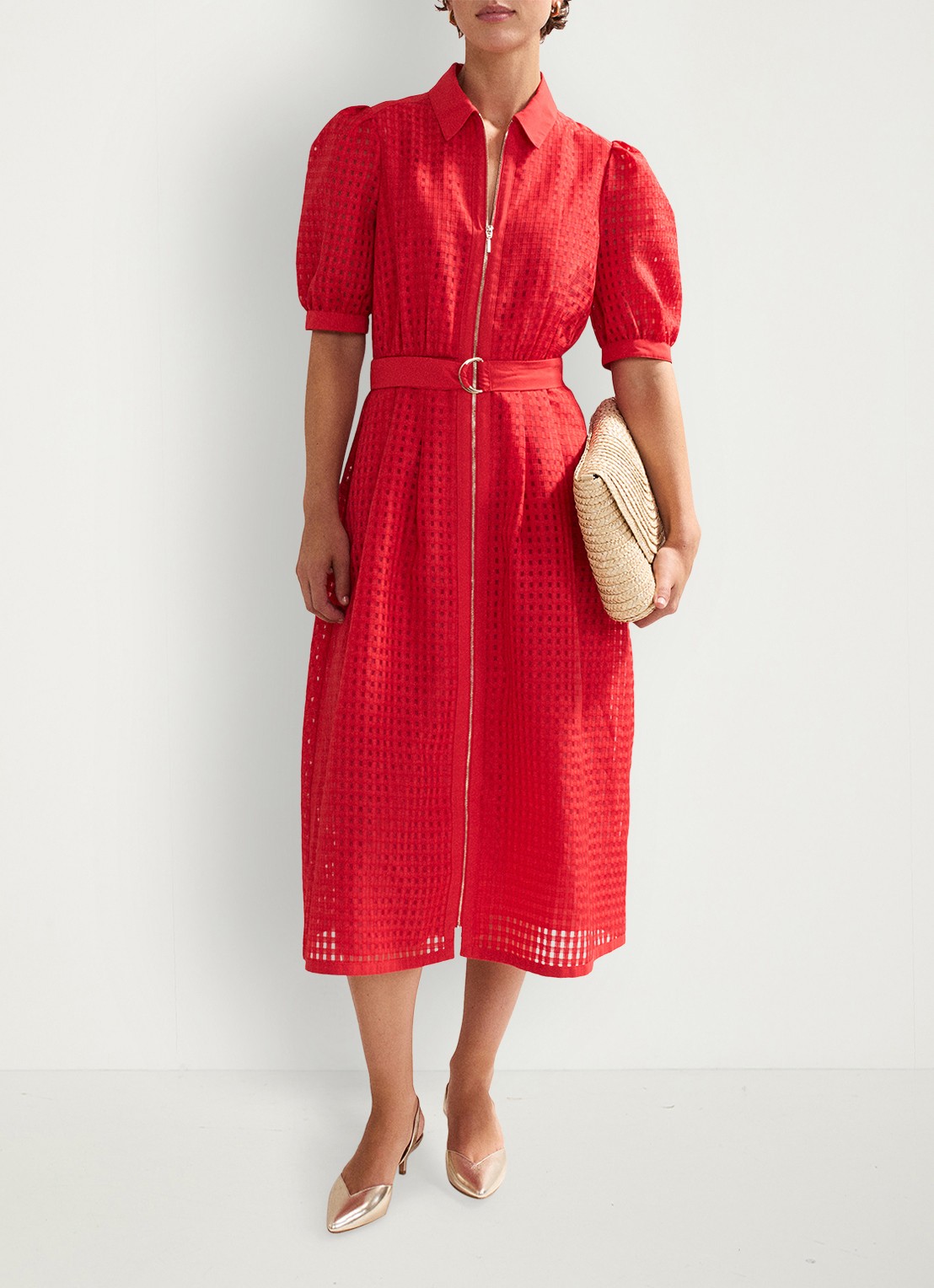 Phase Eight Carey midi jurk met ruitdessin - detail 7 koraalrood