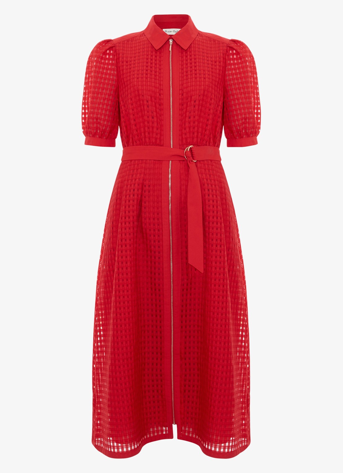 Phase Eight Carey midi jurk met ruitdessin - voorkant 2 koraalrood