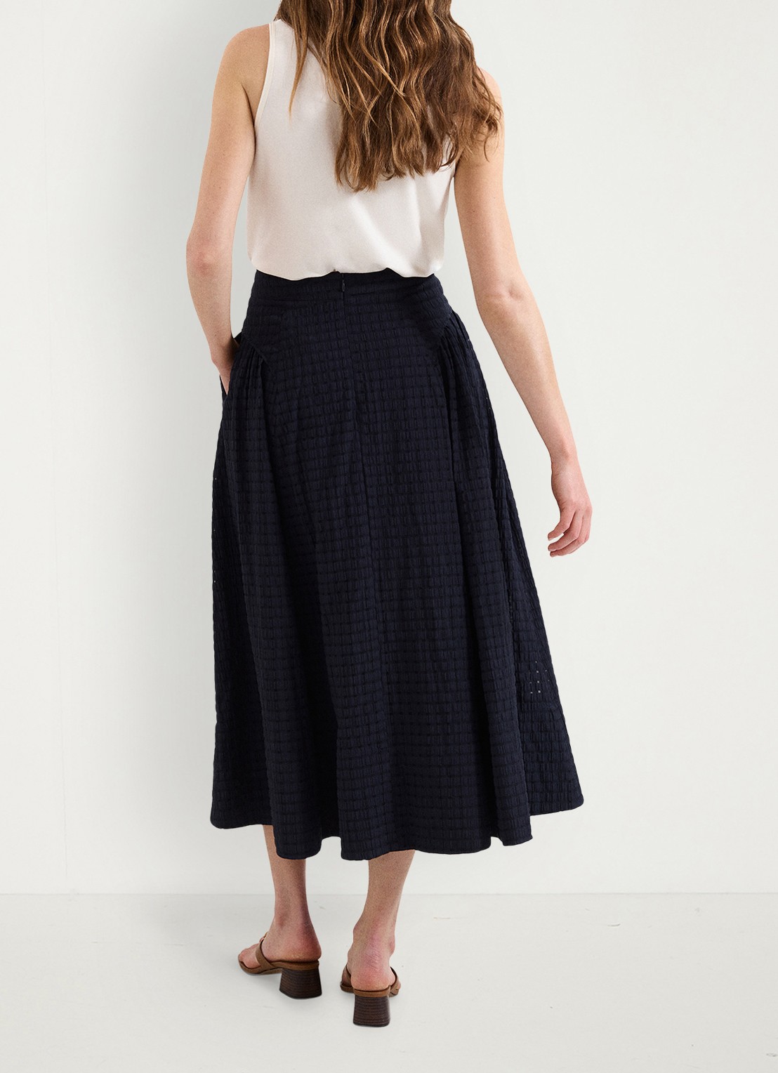 Phase Eight Carey midi rok met structuur - achterkant donkerblauw