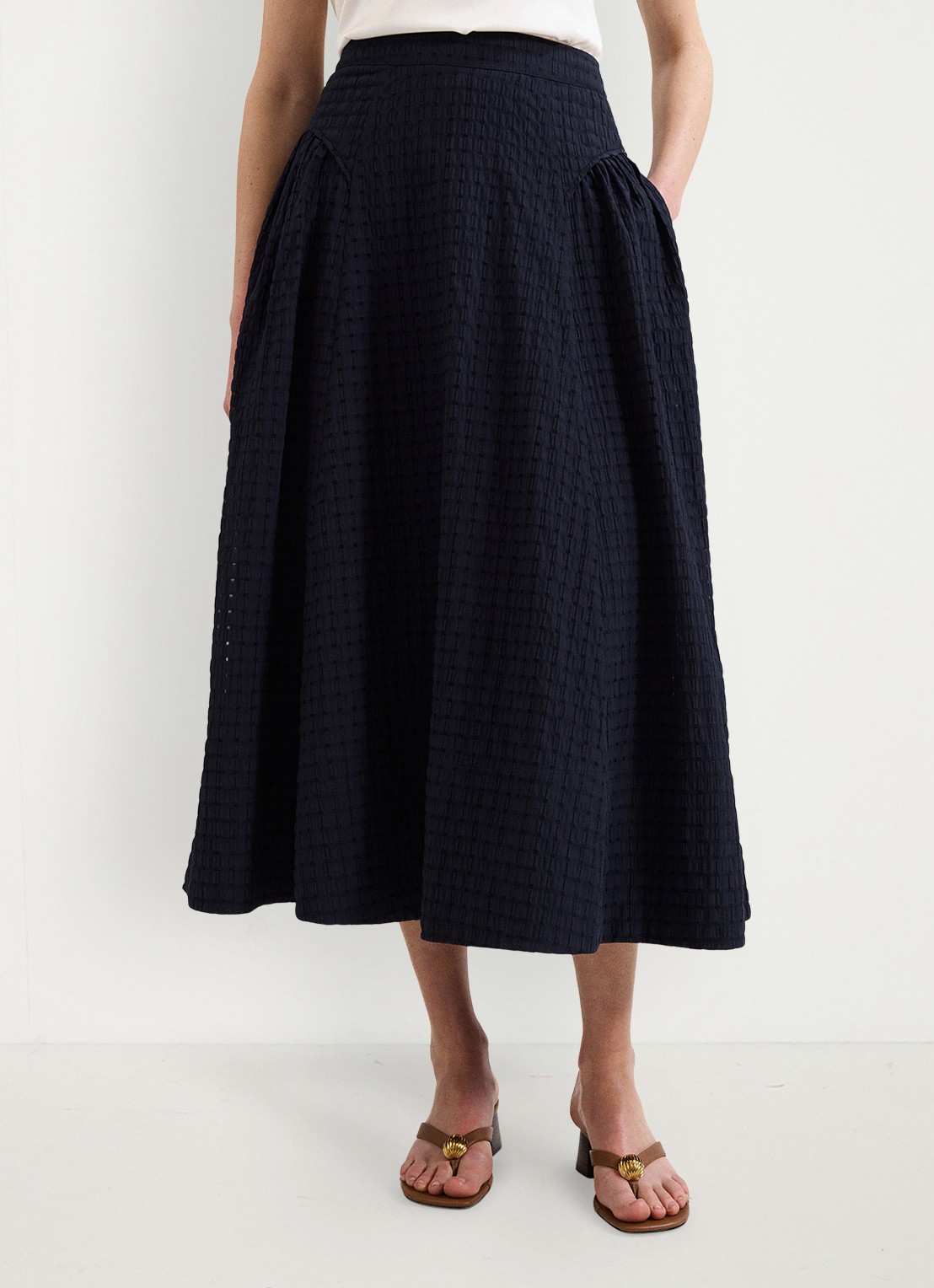 Phase Eight Carey midi rok met structuur - detail 2 donkerblauw