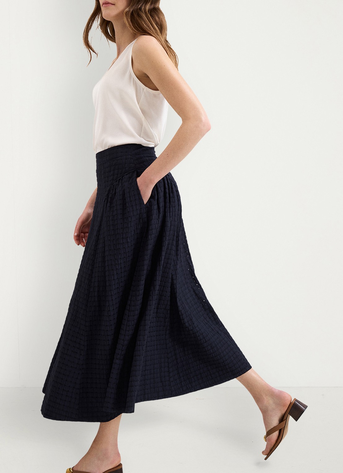 Phase Eight Carey midi rok met structuur - detail 4 donkerblauw