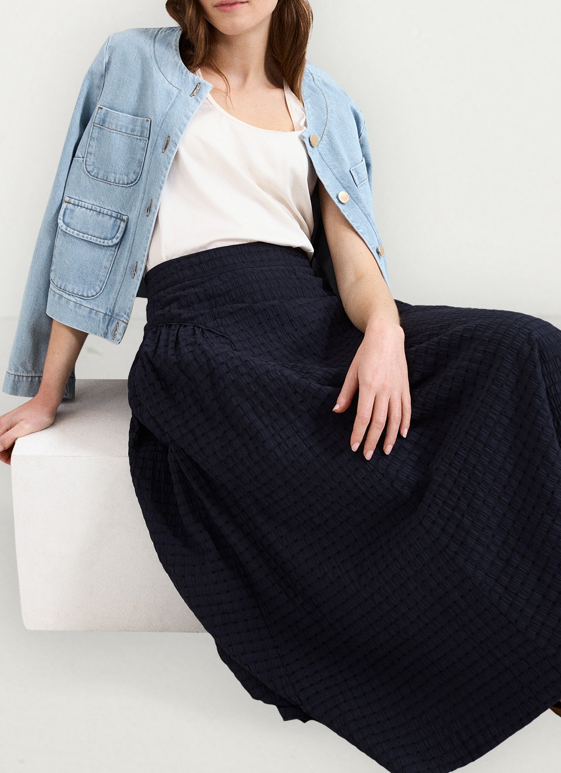 Phase Eight Carey midi rok met structuur - detail 5 donkerblauw