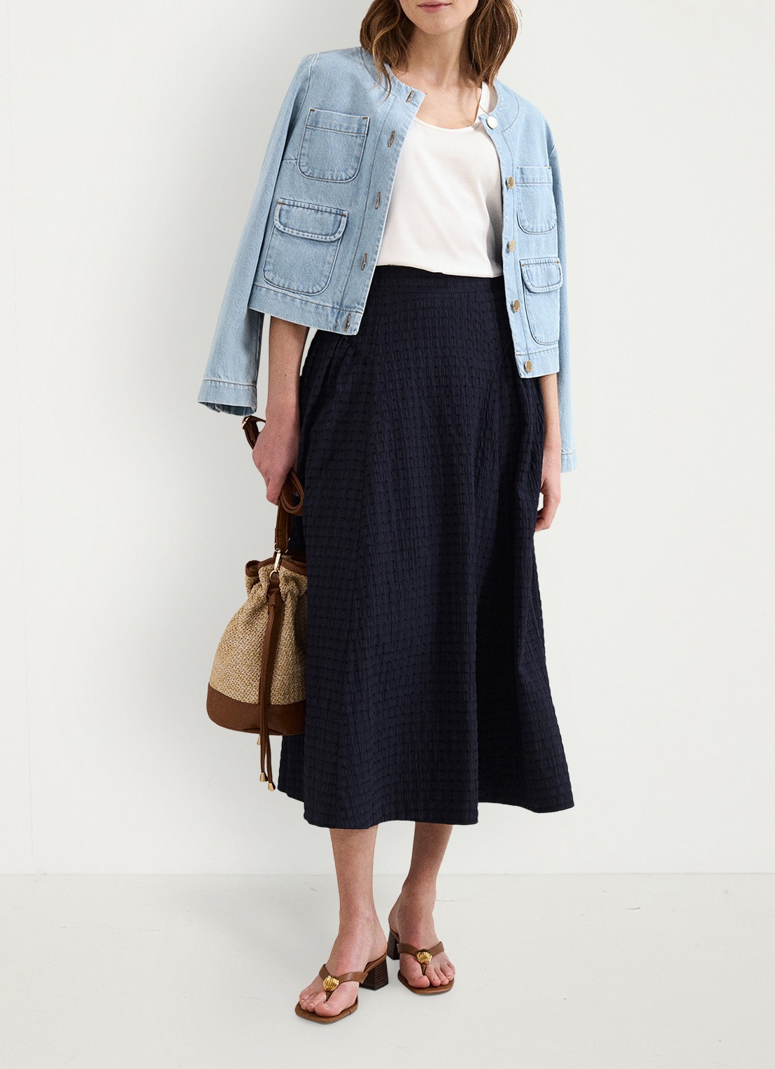 Phase Eight Carey midi rok met structuur - voorkant 8 donkerblauw