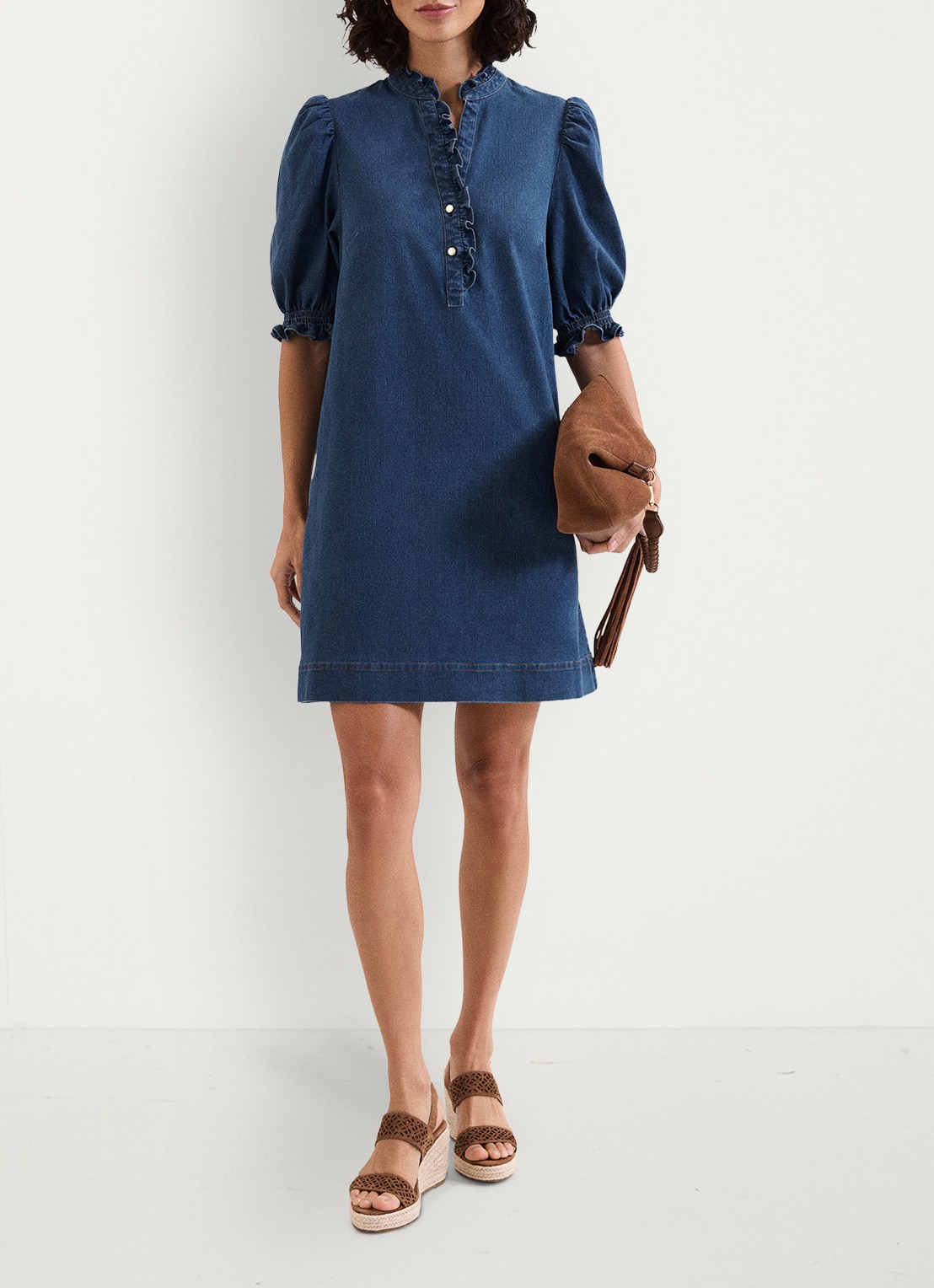 Phase Eight Carly mini tuniekjurk met pofmouw - voorkant 8 indigo