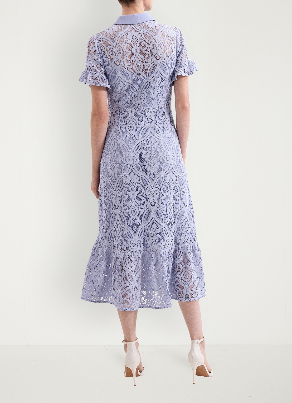 Phase Eight Carmine midi blousejurk met details van kant - achterkant lichtblauw