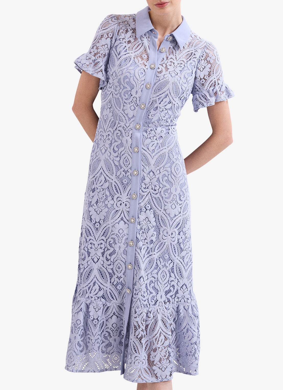 Phase Eight Carmine midi blousejurk met details van kant - detail 4 lichtblauw