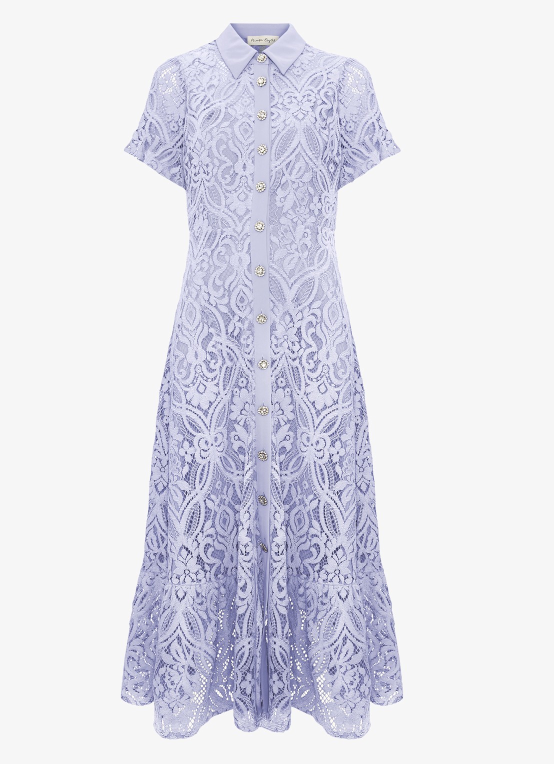 Phase Eight Carmine midi blousejurk met details van kant - voorkant 2 lichtblauw