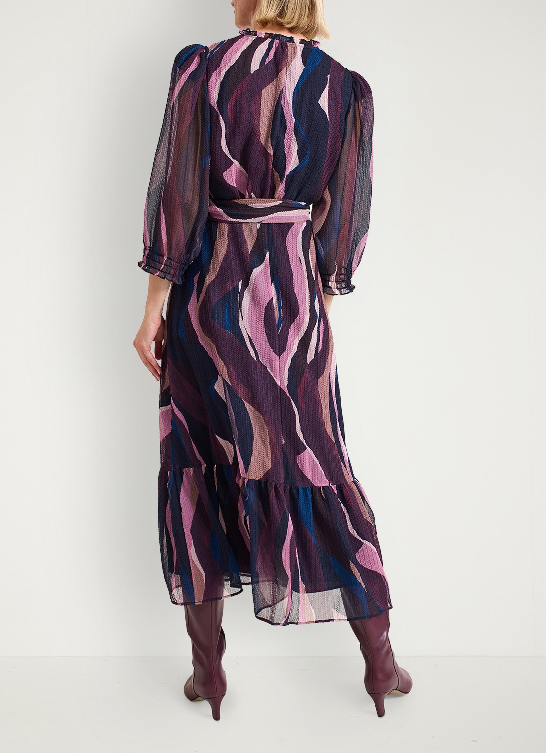Phase Eight Carra midi jurk met grafische print - achterkant 6 paars