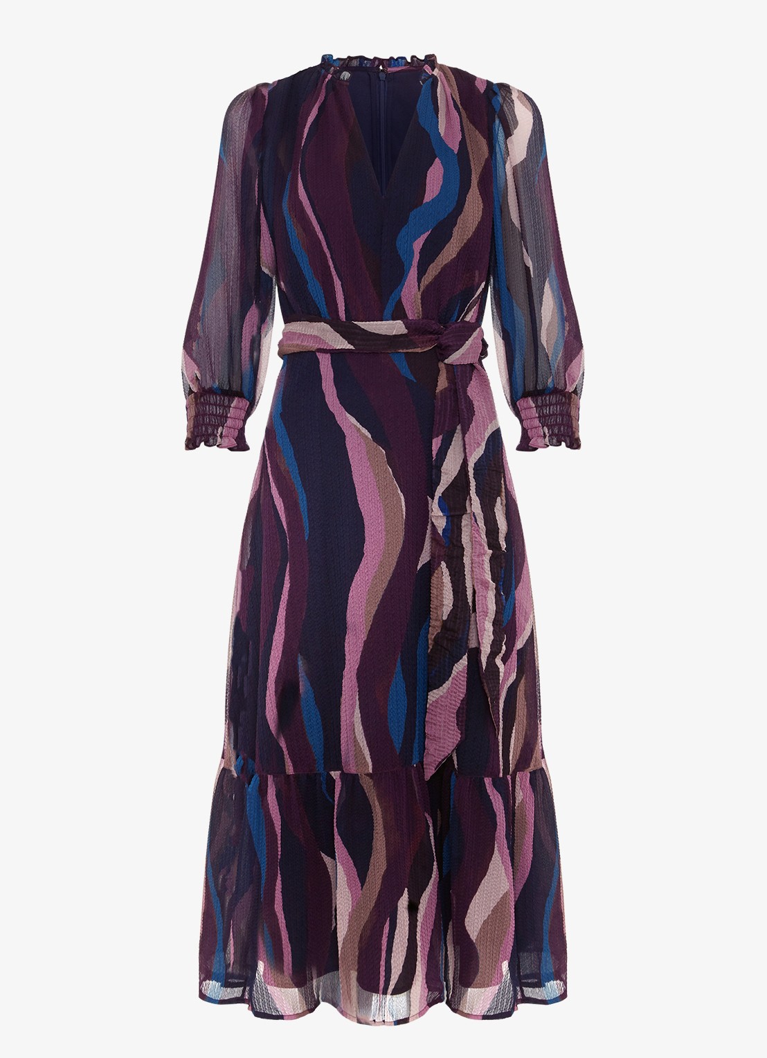 Phase Eight Carra midi jurk met grafische print - voorkant 7 paars