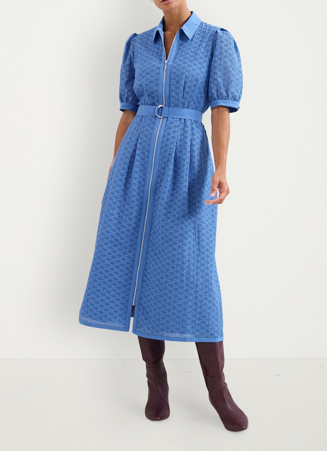 Phase Eight Casey midi jurk met ceintuur - voorkant 2 blauw