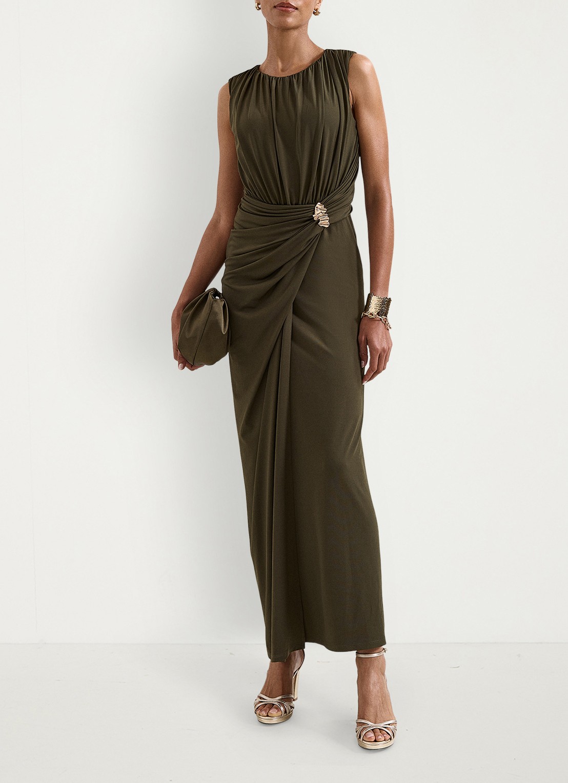Phase Eight Cassidy maxi jurk met plooidetail - voorkant 8 groen