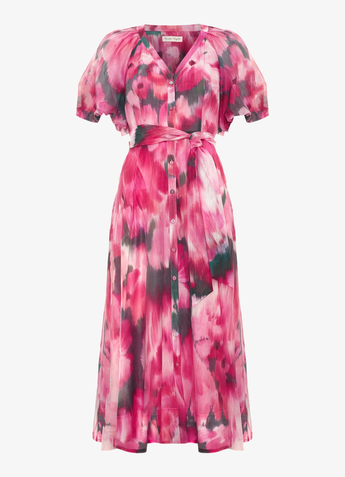 Phase Eight Caterina midi jurk met pofmouw en print - voorkant 7 roze