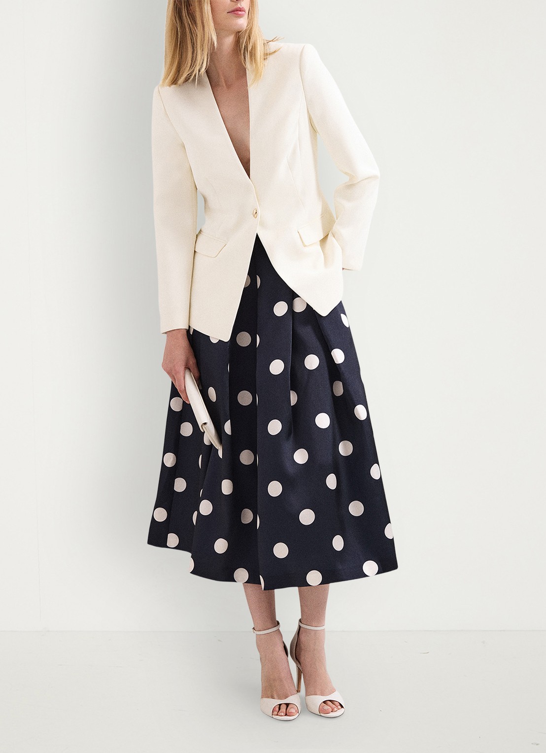 Phase Eight Celeste midi rok met stippenprint - detail 4 donkerblauw
